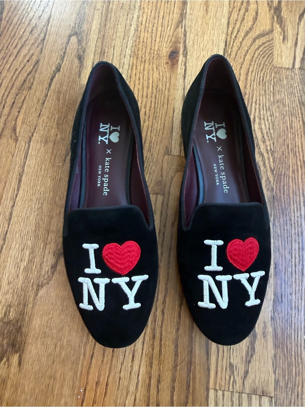kate spade Black Velvet 'I ♥ NY' Embroidered Loafers